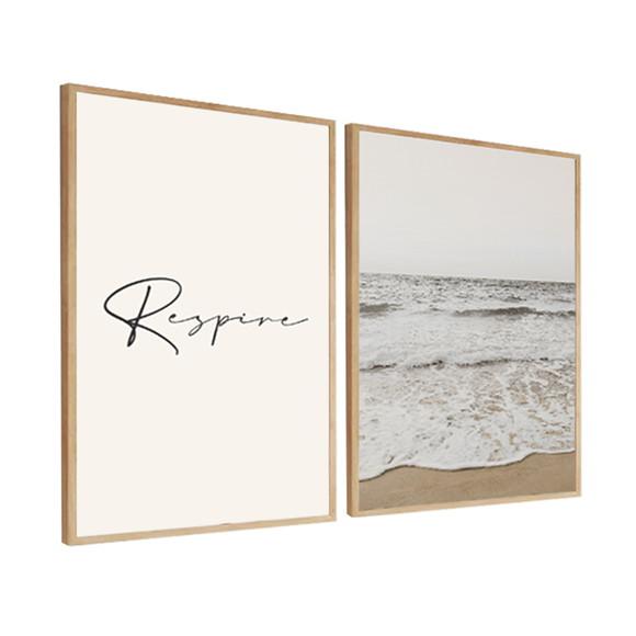 Kit 2 Quadros Decorativos Paisagem Mar Respire Com Moldura