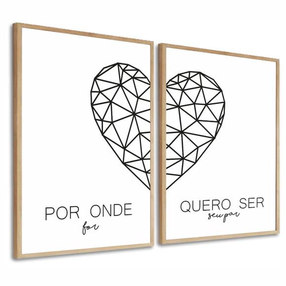 Kit 2 Quadros Decorativos para Quarto Coração Frases Moldura