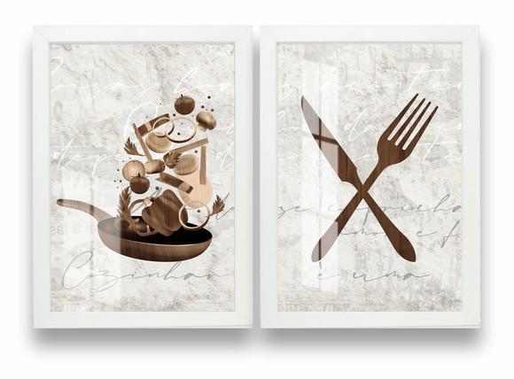 Kit 2 Quadros Decorativos Para Cozinha Com Moldura e Vidro