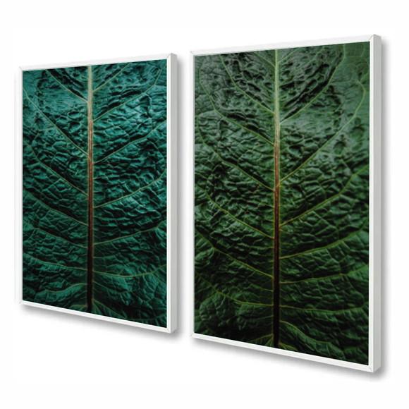 Kit 2 Quadros Decorativos Para Sala Folhagem Verde Moldura