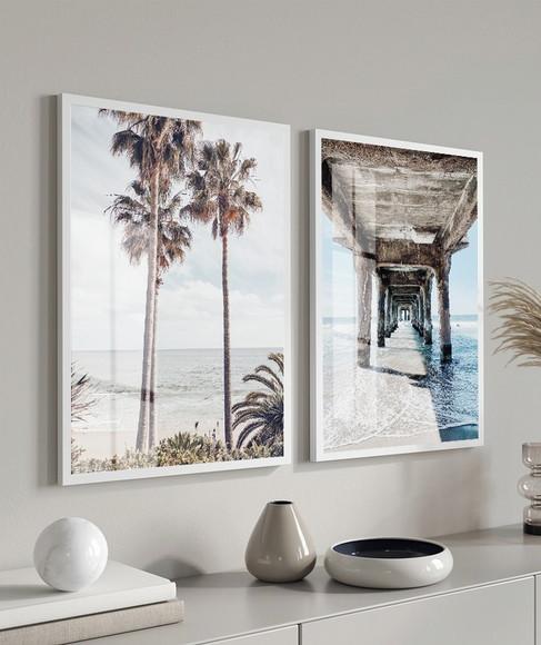 Kit 2 Quadros Decorativos Praia Mar Paisagem Moldura E Vidro