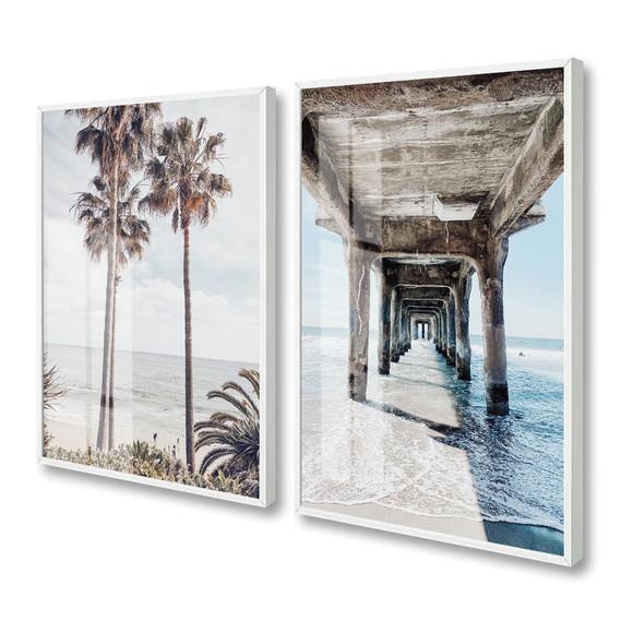 Kit 2 Quadros Decorativos Praia Mar Paisagem Moldura E Vidro