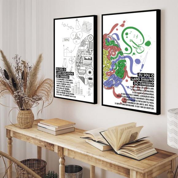 Kit 2 Quadros Decorativos Psicologia Cérebro Com Moldura