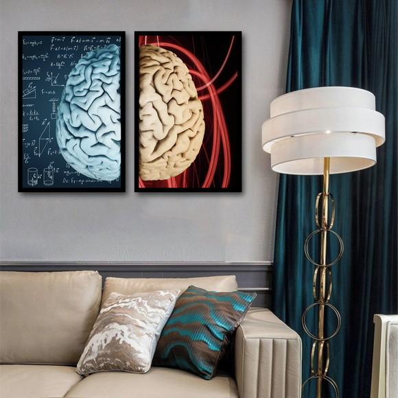 Kit 2 Quadros Decorativos Psicologia Cérebro Moderno Moldura