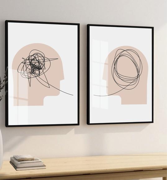 Kit 2 Quadros Decorativos Psicologia Moderno Moldura e Vidro