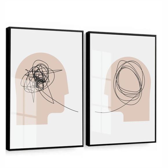 Kit 2 Quadros Decorativos Psicologia Moderno Moldura e Vidro