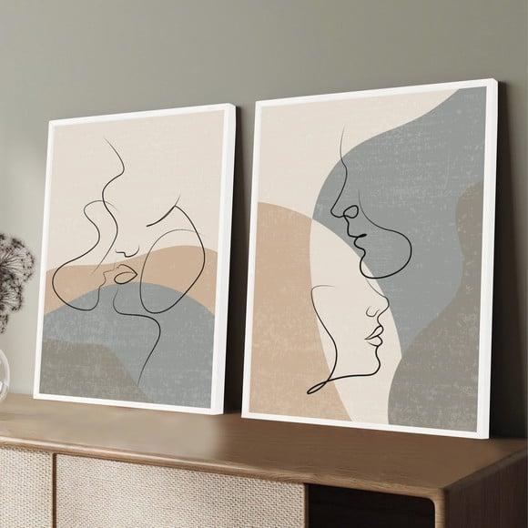 Kit 2 Quadros Decorativos Quarto Casal Desenho com Moldura