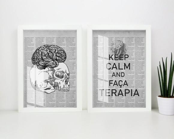 Kit 2 Quadros Decorativos Psicologia Terapia Moldura e Vidro