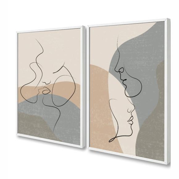Kit 2 Quadros Decorativos Quarto Casal Desenho com Moldura