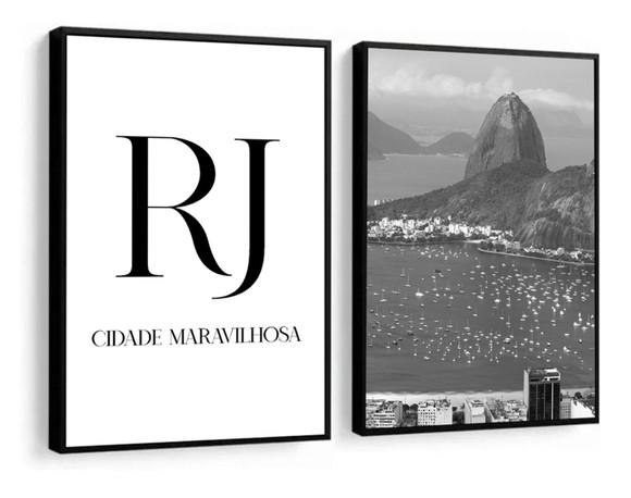 Kit 2 Quadros Decorativos Rio De Janeiro Cidade Com Moldura