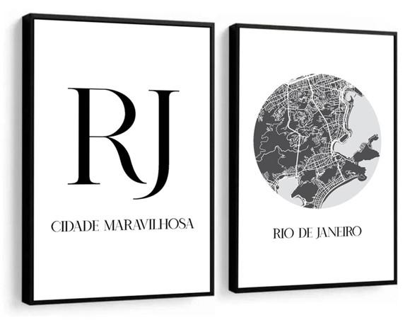 Kit 2 Quadros Decorativos Rio De Janeiro Paisagem Moldura