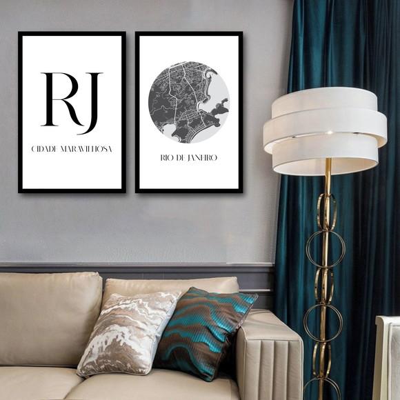 Kit 2 Quadros Decorativos Rio De Janeiro Paisagem Moldura