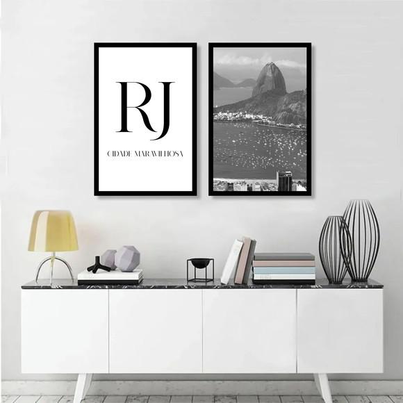 Kit 2 Quadros Decorativos Rio De Janeiro Cidade Com Moldura