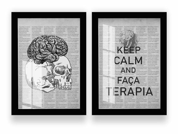 Kit 2 Quadros Decorativos Terapia Psicologia Moldura e Vidro