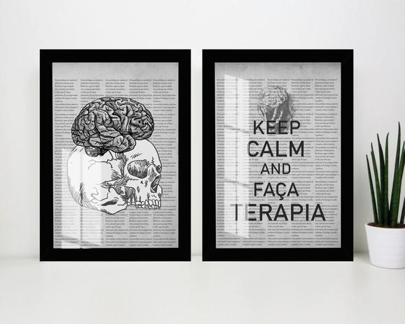 Kit 2 Quadros Decorativos Terapia Psicologia Moldura e Vidro