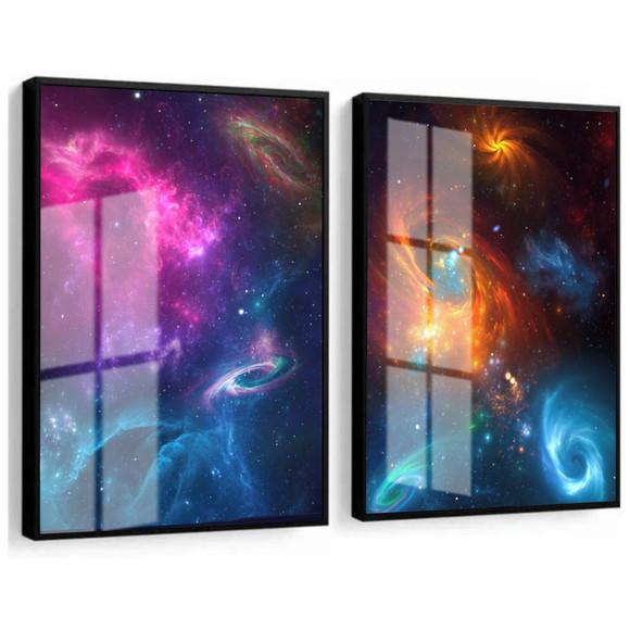 Kit 2 Quadros Decorativos Universo Planetas Moldura e Vidro