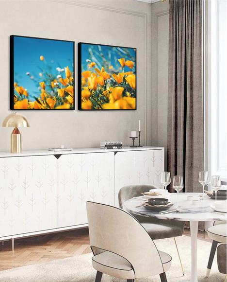 Kit 2 Quadros Decorativos Tulipa Amarela Para Sala Moldura