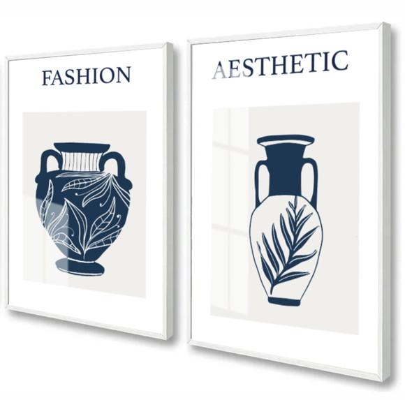 Kit 2 Quadros Decorativos Vasos Moderno Com Moldura e Vidro