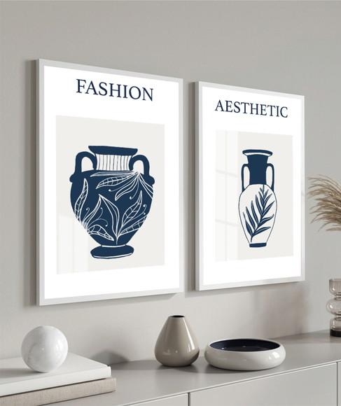 Kit 2 Quadros Decorativos Vasos Moderno Com Moldura e Vidro