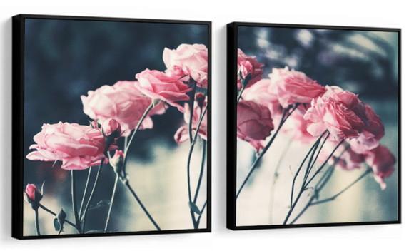 Kit 2 Quadros Flores Rosas Decoração Conjunto Com Molduras