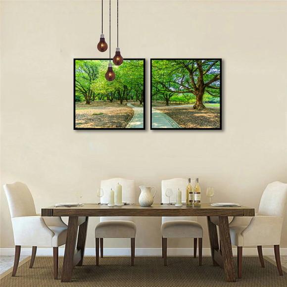 Kit 2 Quadros Florestas Arvore Verde Decoração Com Molduras