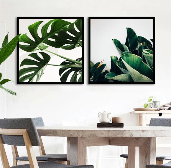 Kit 2 Quadros Folhagem Costela De Adão Decoração Com Moldura