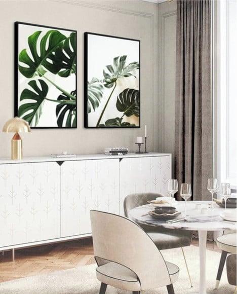 Kit 2 Quadros Folhagem Verde Decoração Conjunto Com Moldura