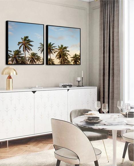 Kit 2 Quadros Praia Paisagem Coqueiros Sol Decoração Moldura