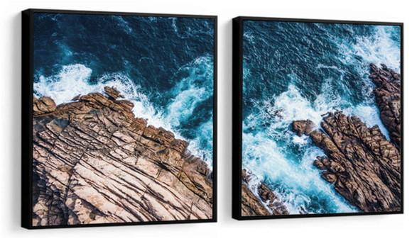 Kit 2 Quadros Praia Paisagem Mar Decoração Conjunto Molduras