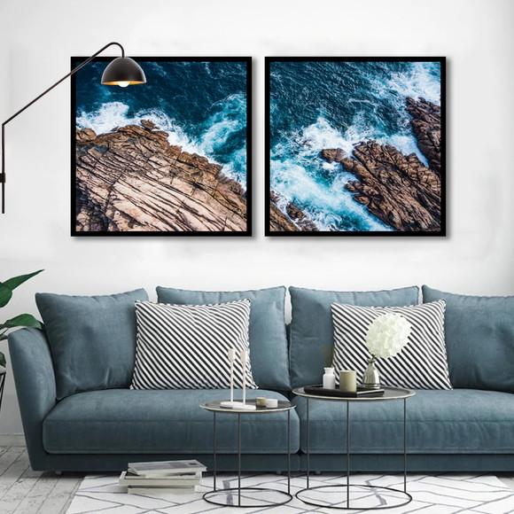 Kit 2 Quadros Praia Paisagem Mar Decoração Conjunto Molduras