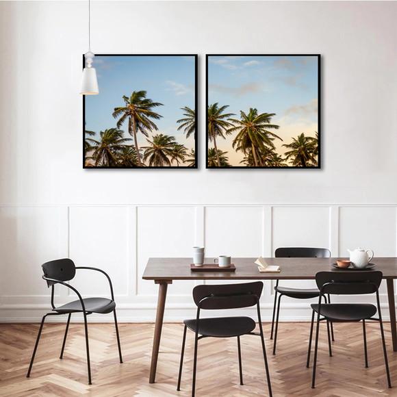 Kit 2 Quadros Praia Paisagem Coqueiros Sol Decoração Moldura