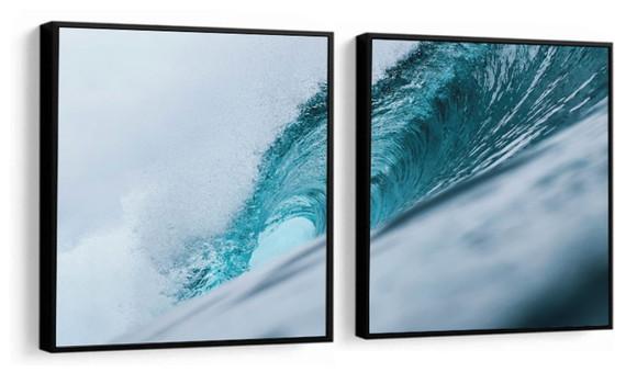 Kit 2 Quadros Praia Paisagem Onda Mar Surf Decoração Moldura