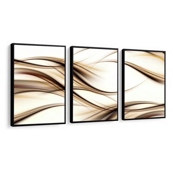 Kit 3 Quadros Abstrato Gold Moderno Decoração Com Molduras