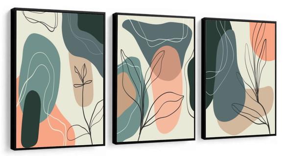 Kit 3 Quadros Abstratos Modernos Para Decoração Sala Moldura