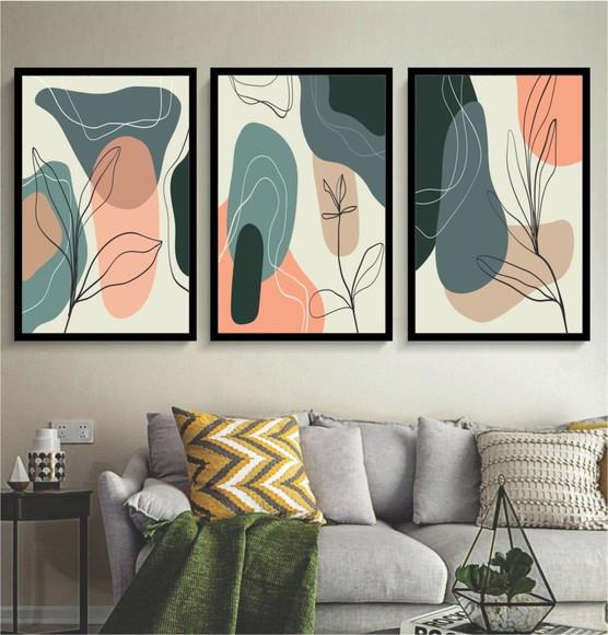 Kit 3 Quadros Abstratos Modernos Para Decoração Sala Moldura