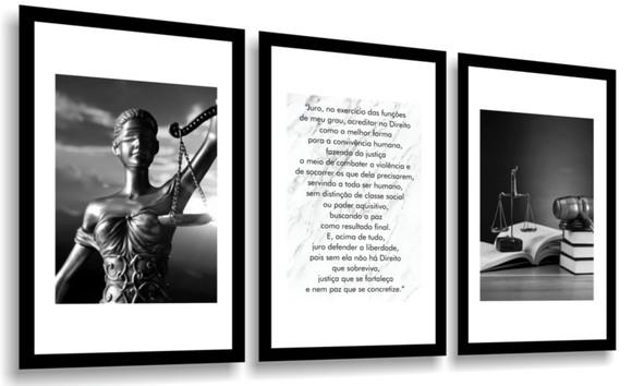 Kit 3 Quadros Advogado Escritório Direito Decoração Moldura