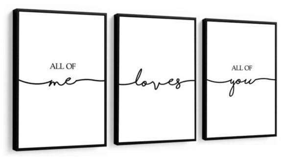 Kit 3 Quadros Amor Frases Decoração Quarto Casal Com Moldura
