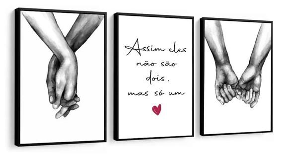 Kit 3 Quadros Amor Love Frase Quarto Casal Decoração Moldura