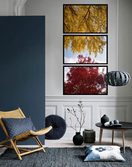 Kit 3 Quadros Arvore Folhagem Decoração Paisagem Com Moldura