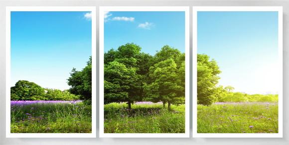 Kit 3 Quadros Arvores Verde Paisagem Decoração Com Moldura