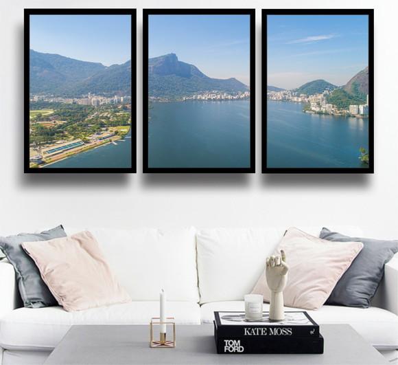 Kit 3 Quadros Baía De Guanabara Decoração RJ Com Molduras