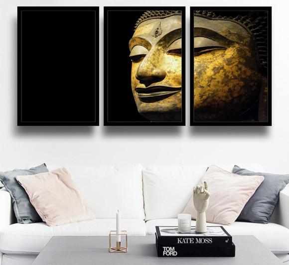 Kit 3 Quadros Buda Conjunto Decoração Meditação Com Molduras