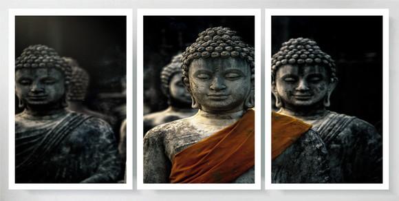 Kit 3 Quadros Buda Meditação Decoração Paisagem Com Moldura