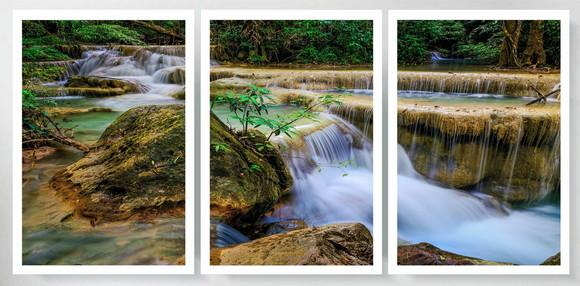Kit 3 Quadros Cachoeira Natureza Decoração Conjunto Moldura