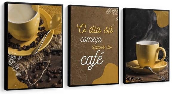 Kit 3 Quadros Café Restaurante Decoração Padaria com Moldura