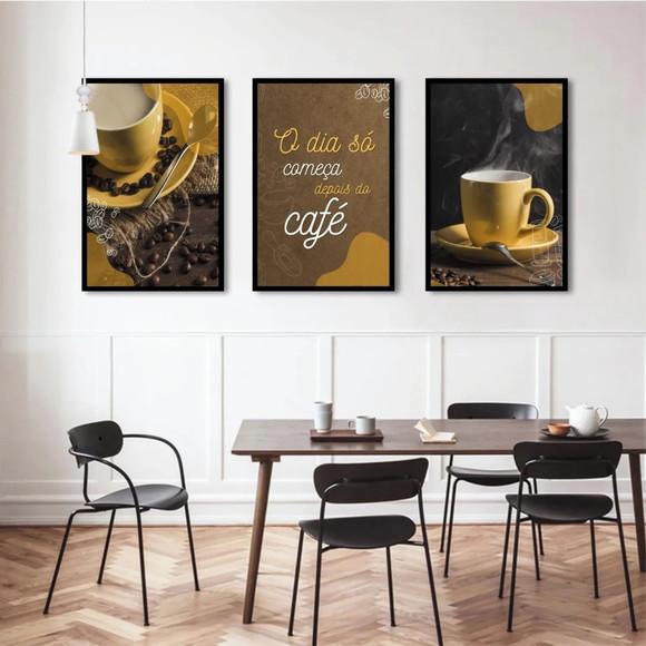 Kit 3 Quadros Café Restaurante Decoração Padaria com Moldura
