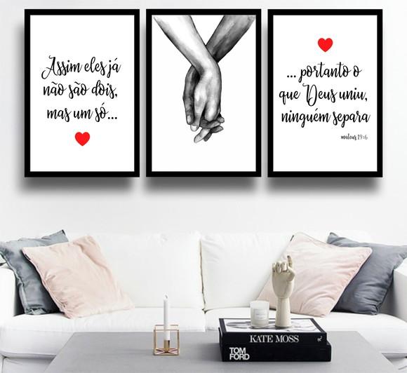 Kit 3 Quadros Casal Personalizado Decoração Frases Molduras