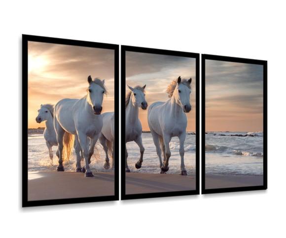 Kit 3 Quadros Cavalos Paisagem Decoração Conjunto Molduras