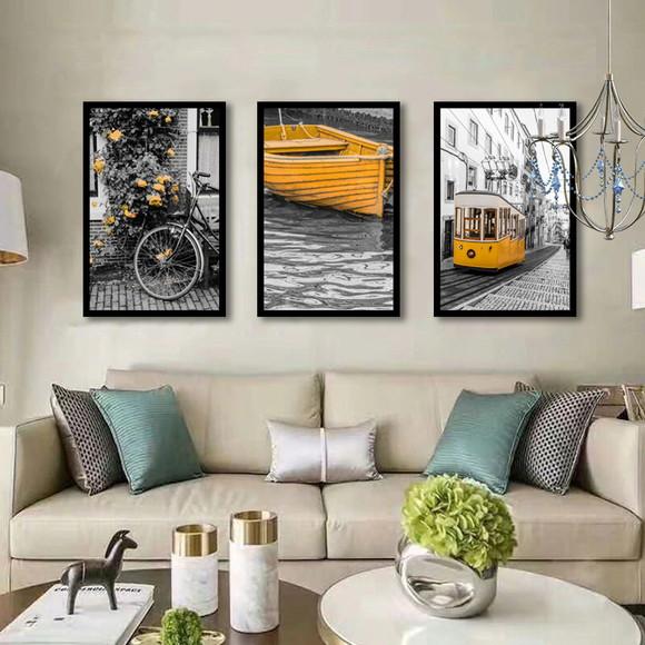 Kit 3 Quadros Cidade Pontos Turísticos Decoração Com Moldura