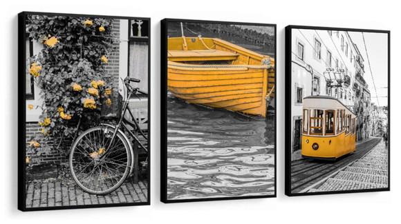 Kit 3 Quadros Cidade Pontos Turísticos Decoração Com Moldura